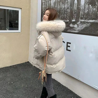 Lucyever Breve Con Cappuccio Imbottiture Parka di Cotone Delle Donne 2023 di Inverno Nuovo di Spessore Caldo Imbottito Giacca Delle Signore Coreano Collo di Pelliccia Cappotto di Usura di Neve 