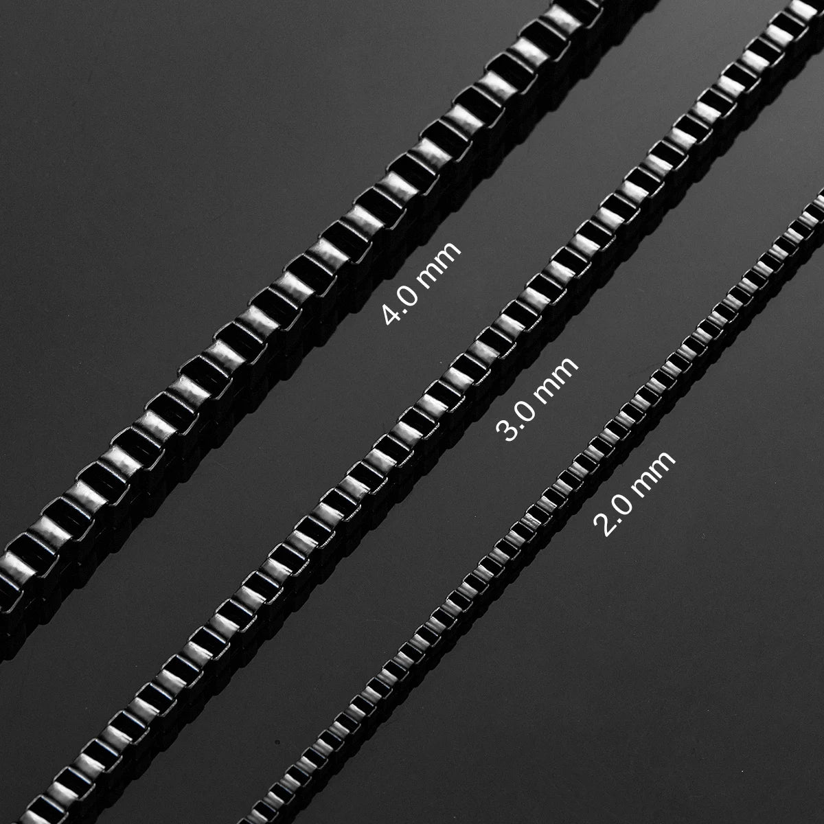 2mm/3mm/4mm Thickness Black Color Stainless Steel Square Box Chain Necklace for Men Women Classic Jewelry 14 to 40 Inches - Sri sampi