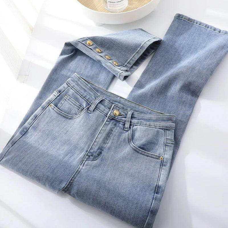 Oversize 5xl Chic Split Bell Bottom Jeans  Classic High Waist Slim Stretch Denim Trousers Spring Autumn Streetwear Women Pants