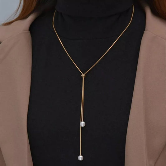 Moda semplice color oro collane di perle per le donne lunghe nappe design clavicola catene collana gioielli collares