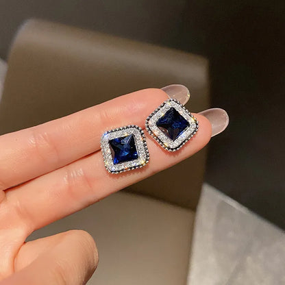 Adolph Trending Blue Gemstone Stud Earring For Women Square Korean Shiny Cheap Cute Earring Fashion Jewelry Party 2023 New Gifts