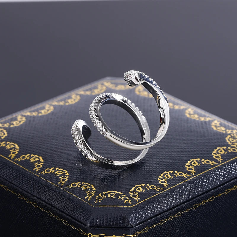 New Fashion 925 Silver Ring Geometric Zircon Ring Irregular Line Ring Personality Simple Engagement Wedding Jewelry