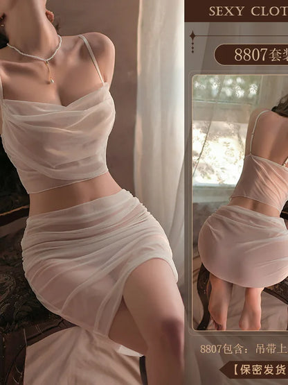 Lingerie Pure Desire Sexy Mature Charm Bold Hanging Strap Wrap Hip Dress Women's Hot Transparent Uniform Temptation Dress NANZ