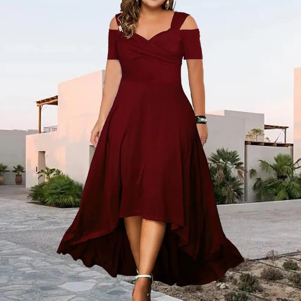 Sexy Off-shoulder Dress Party Wear Elegant Plus Size Off-shoulder Summer Dress Flared V-neck Slim Fit with Hem for Parties