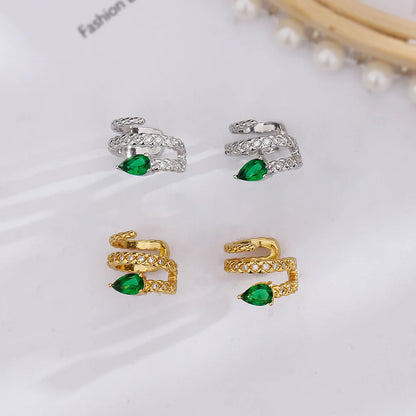 LISM Stainless Steel Silver Gold Color Snake Shaped Multilayer winding Green Stone Ear Cuff For Women Girls Punk Gothic Jewelry