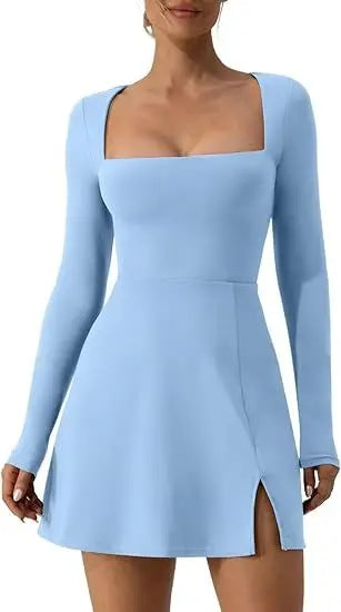 classic high waist celebration fashion women's chic blue holiday look festive square neck attire holiday gathering high waist elegance square neck elegance for celebrations chic women's special event fashion elegant holiday wardrobe essential classic high waist celebration dress women's trendy blue holiday look