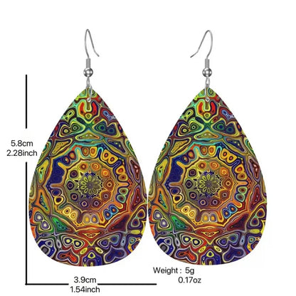 1Pair Bohemian Fashion Style PU Leather Droplet Earrings Pattern Print Men's and Women's Daily Wear Ear Jewelry Creative Persona