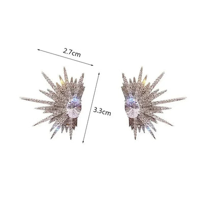 Silver Color Big Plant Luxury Stud Earrings with Bling Zircon Stone for Women Fashion Jewelry Korean Earring Wedding Party Gift