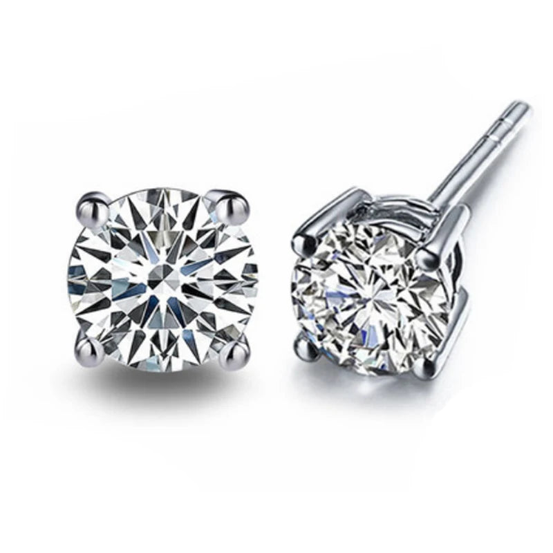 With Credentials 925 Sterling Silver Earrings For Women Men 8mm 2 Carat Cubic Zirconia Stud Earrings Bride Wedding Jewelry Gift