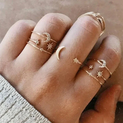 Crystal Rings Set Vintage women Butterfly Pearl Geometric Hollow Ring girls Anillos Jewelry Bague Adjustable Funk Jewellery