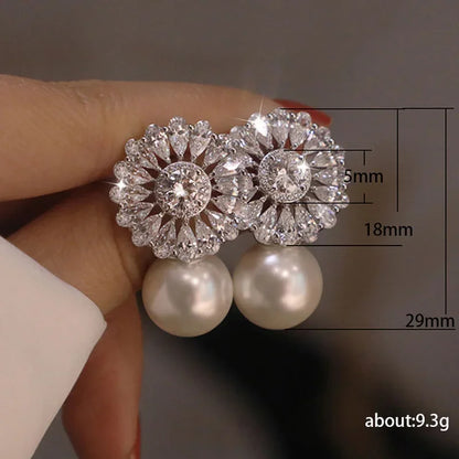 Elegant Women Stud Earrings Imitation Pearl Delicate Inlaid Cubic Zirconia Female Earring for Party Gift Jewelry