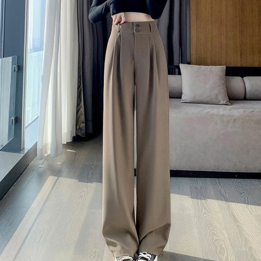 Women's Wide Leg Pants Women Korean Style High Waist Black Trouser Office Ladies Fashion Loose Gray Suit Trousers Streetwear 