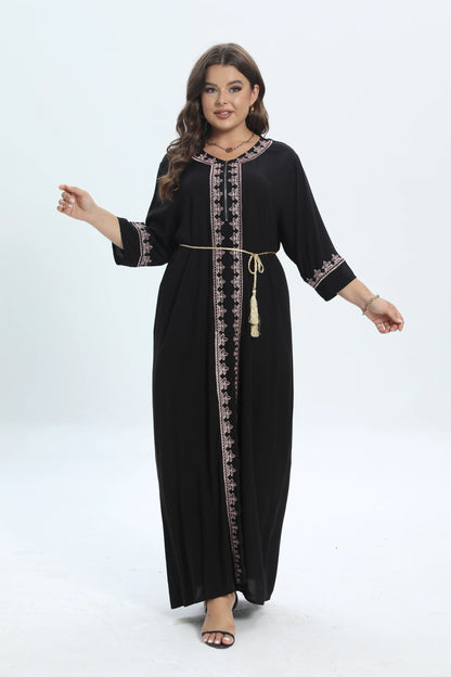 New Style Plus Size Abaya  African Dashiki Caftan  Traditional Kaftan Cotton Embroidery O-neck Jilbab Loose Boubou Casual Dress