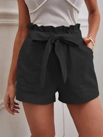 Europe and America Cross border New 2023 Summer Women's Loose Linen Casual Shorts Pockets Solid Large High Waist Wide Leg Pants