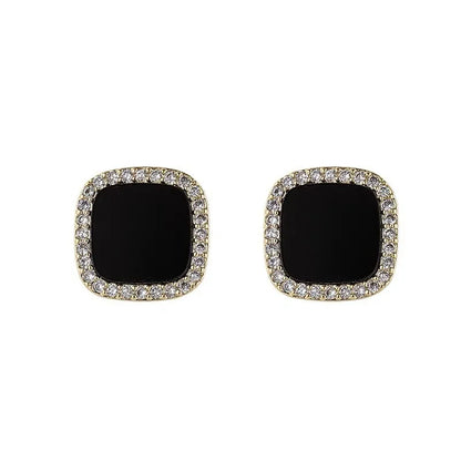 Korean Style Zircon Black Resin Square Ear Studs for Women Elegant Luxury Geometric Earrings 2023 Fashion Trends Jewelry Gifts