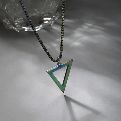 Vintage Fashion Men Jewellery Black Triangle Necklace for Men Stainless Steel Chain for Men Geometric Pendant Punk Party Jewelry