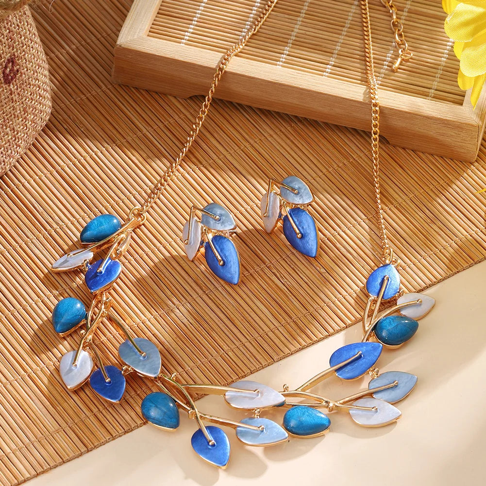 Leaf Necklaces Earrings Sets Fashion Jewelry Neck Elegant Chokers Aesthetic Christmas Gift Wedding Luxury Necklaces for Women