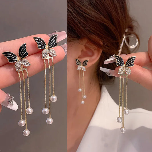 2023 New Fashion Trend Unique Design Elegant Delicate Light Luxury Black Butterfly Earrings Women Jewelry Party Premium Gifts