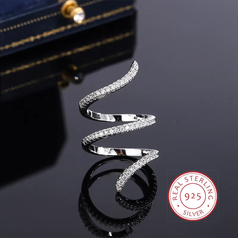 New Fashion 925 Silver Ring Geometric Zircon Ring Irregular Line Ring Personality Simple Engagement Wedding Jewelry