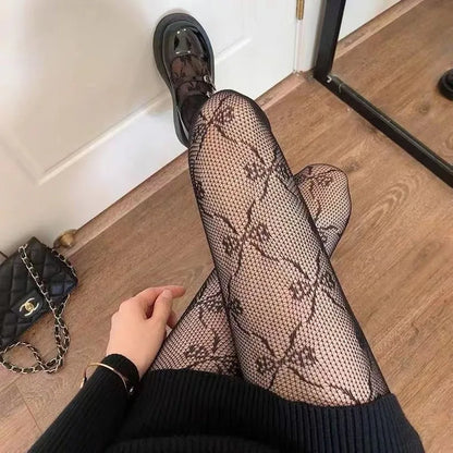 Sexy estate sottile club gattino gatto fiocco carino leggings a rete senza cuciture donna leggins sottili a vita alta ragazze gotiche Lolita streetwear