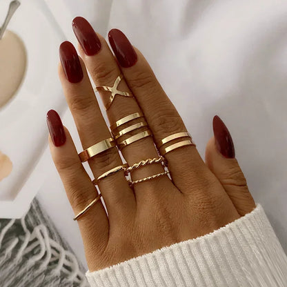 Golden Ring Bohemian Creative Retro Simple Multi-Layer Opening Cross Twist Ring Set  Jewelry For Women Geometric Ring