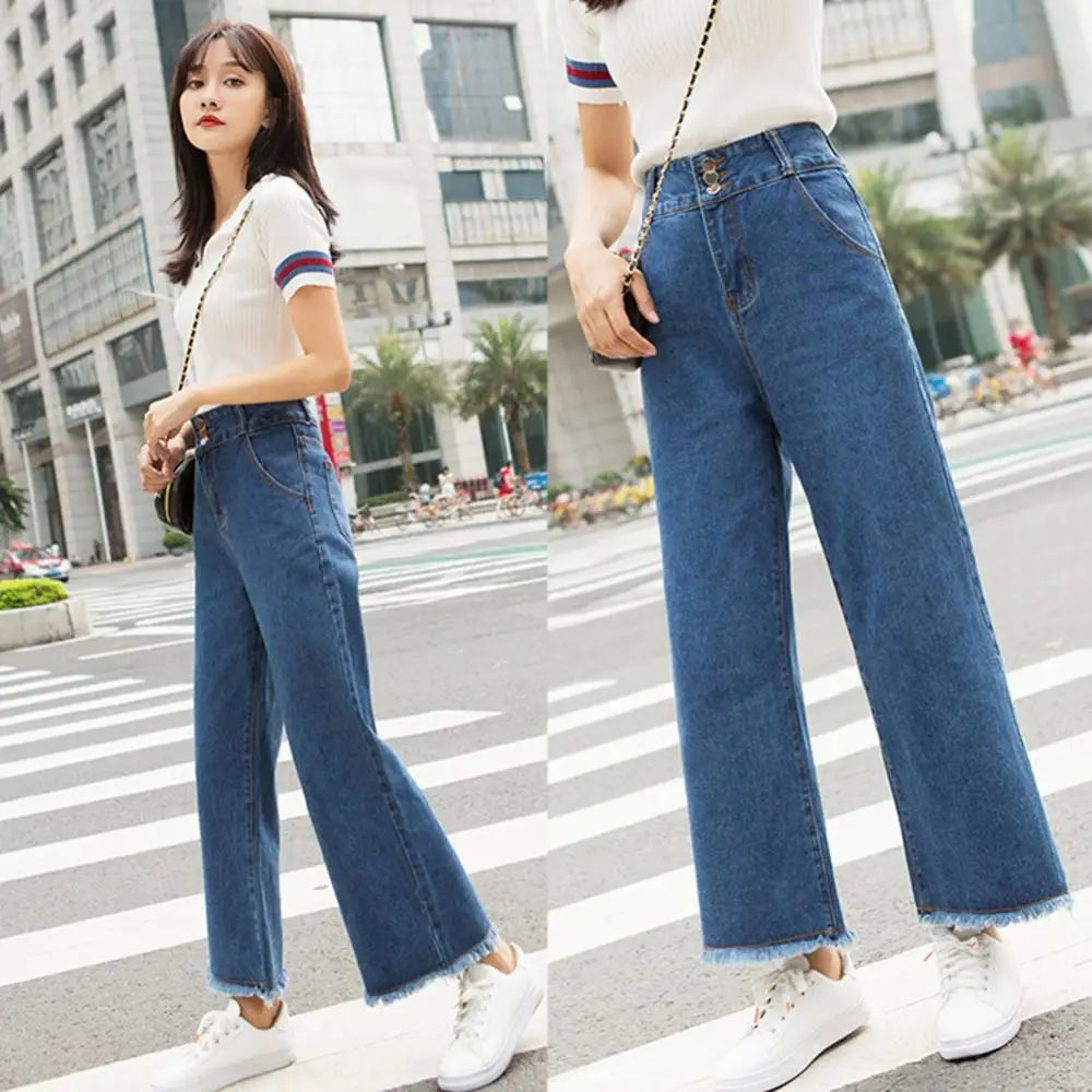 Pants Straight Casual Trousers Wide Leg Loose Women High Waist Denim Jeans for Women Ninth Denim Trousers Lady Clothing