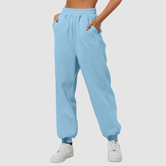 Autumn And Winter Women's Simple Casual Solid Color Loose Sports Pants Simple Fashion Elastic Waist Sweatpants With Pockets