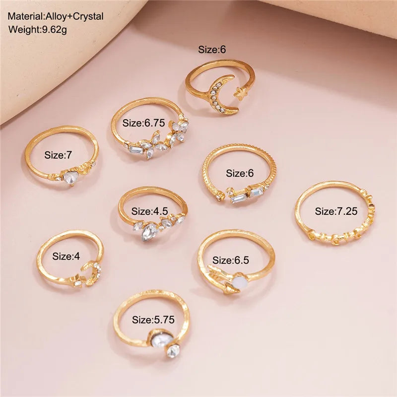 Modyle Boho Set di anelli a forma di cuore color oro per le donne Cubic Zirconia Star Moon Arrow Anelli a forma di fiore Regalo di gioielli alla moda femminile