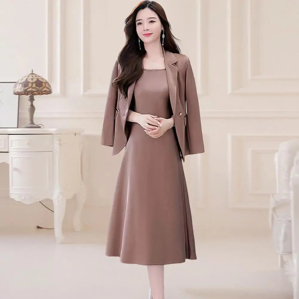 2Pcs/Set Popular Coat Dress Suit Commute Dress-up Elegant Sling Design Women Dress