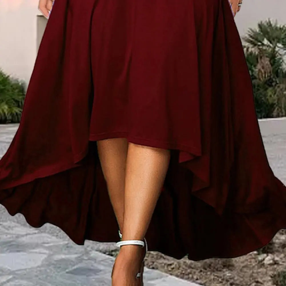 Sexy Off-shoulder Dress Party Wear Elegant Plus Size Off-shoulder Summer Dress Flared V-neck Slim Fit with Hem for Parties