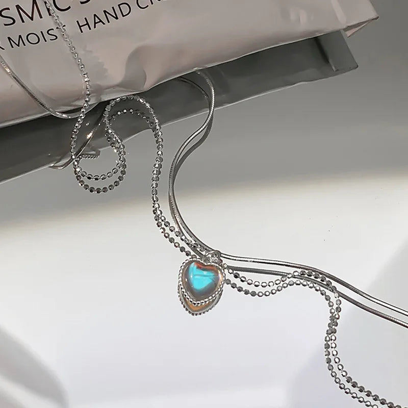 Kpop Heart Necklace French Lucky Bean Love Clavicle Chain Korean Simple Female double layer Necklace Female Pendant for Women