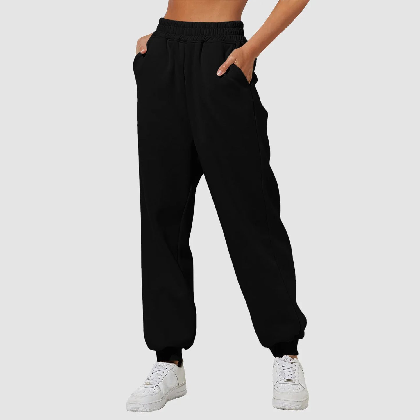 Autumn And Winter Women's Simple Casual Solid Color Loose Sports Pants Simple Fashion Elastic Waist Sweatpants With Pockets