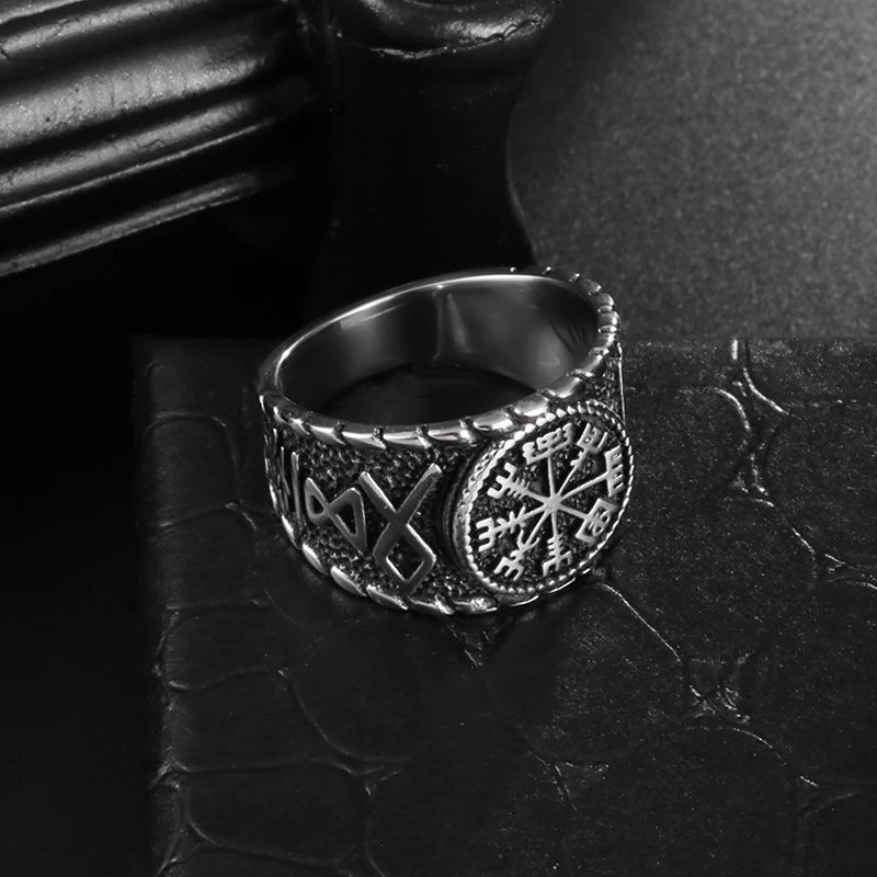 Classic Vintage Slavic Ring  Compass Rune Ring Men's Motorcycle Rock Party Finger Jewelry Accessory - Sri sampi