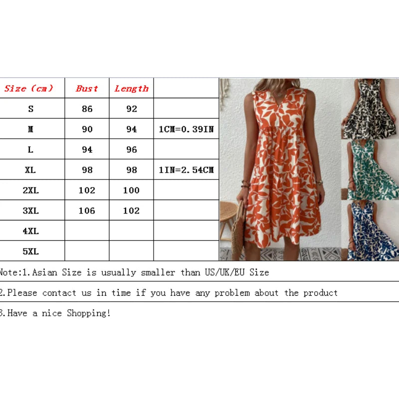 Summer New Women's 2023 Sexy V-Neck Loose Plus Size Comfortable A-Line Dress Fashion Flower Print Casual Sleeveless Dress