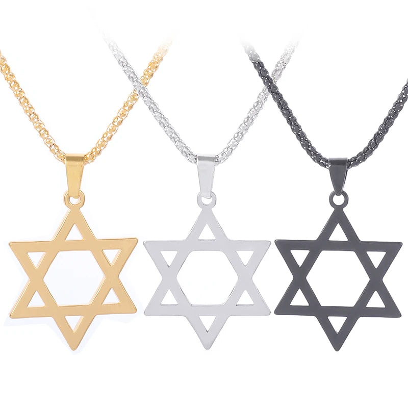 Trendy Classic Hexagram Star of David Pendant Jewish Religious Stainless Steel Necklace Men\\\\'s Casual Amulet Jewelry Gift