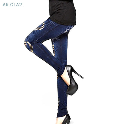 Sexy Women Faux Denim Jean Slim Fit Leggings Pants Pants Elastic Pants Leggings