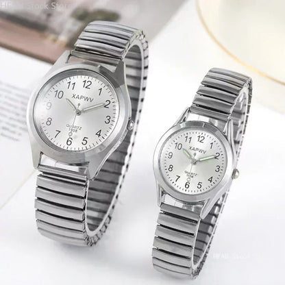 Man Women Couple Wrist Watches Stainless Steel Band Alloy Lovers Business Movement Wristwatch Elastic Strap Band Quartz Watch