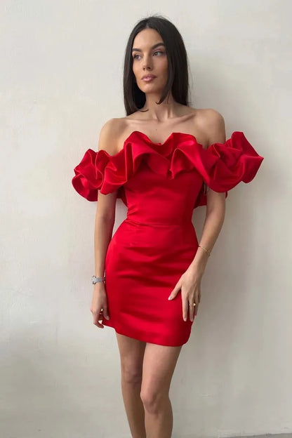 2023 Summer Women Ruffles Slash Neck Bodycon Package Hip Party Dress Sexy Streetwear Backless Strapless Mini Evening Dresses Y2K