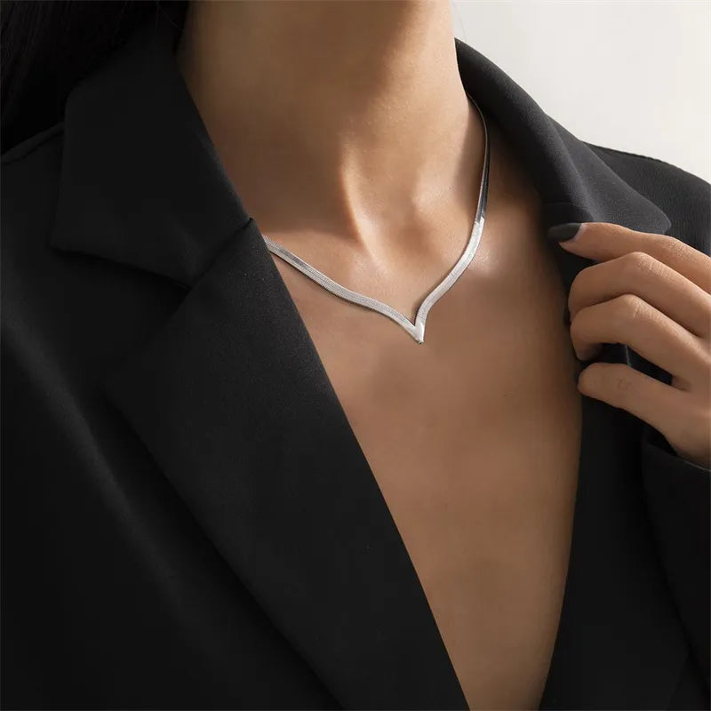 Korean Fashion Flat Snake Chain Herringbone Necklace for Women Jewelry Charm Party Choker Necklace Party Gift Collares Para Muje