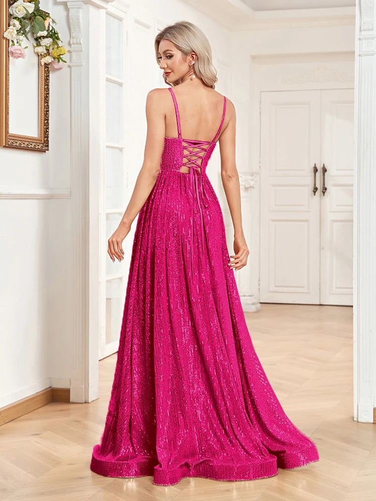 Elegant Backless Sequins Evening Dress Long 2024 Mermaid Formal