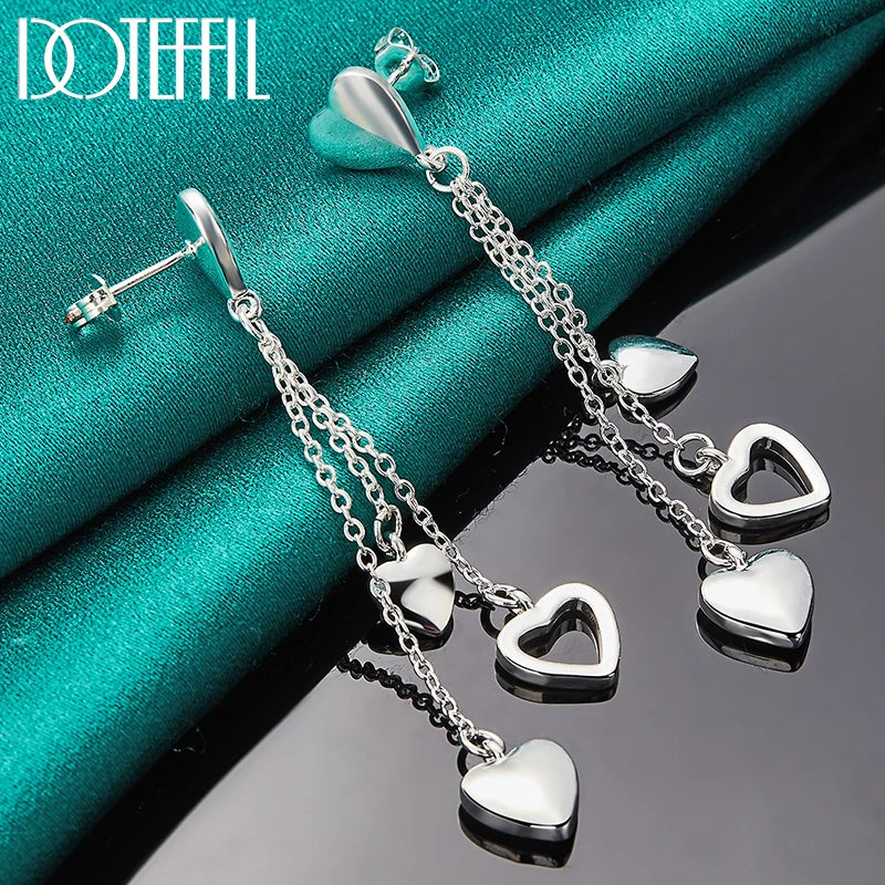 DOTEFFIL 925 Sterling Silver Solid Hollow Heart Drop Earrings For Woman Wedding Engagement Fashion Party Charm Jewelry