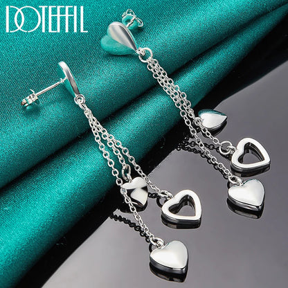 DOTEFFIL 925 Sterling Silver Solid Hollow Heart Drop Earrings For Woman Wedding Engagement Fashion Party Charm Jewelry