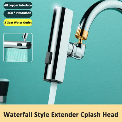 Kitchen Faucet Waterfall Outlet Splash Proof Universal 360° Rotating Bubbler 3 Modes Multifunctional Water Tap Nozzle Extension