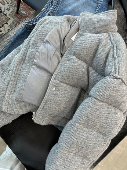 Parka in cotone grigio corto di fascia alta in stile coreano sciolto caldo ispessito colletto alla coreana capispalla 2023 nuove donne cappotto invernale 