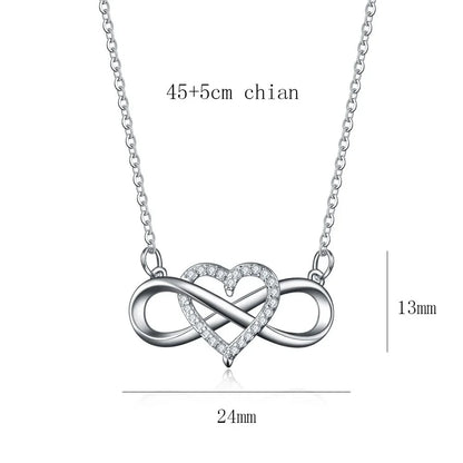 Romantic Fashion Silver Gold Color Infinity Forever Love Necklace CZ Lucky Heart Pendant Necklace for Women Gift Jewelry