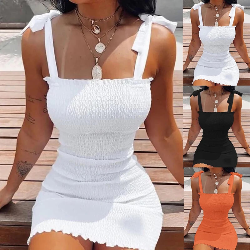 Trendy Solid Strap Short White Dresses Off Shoulder Skirt Pullover Sheath