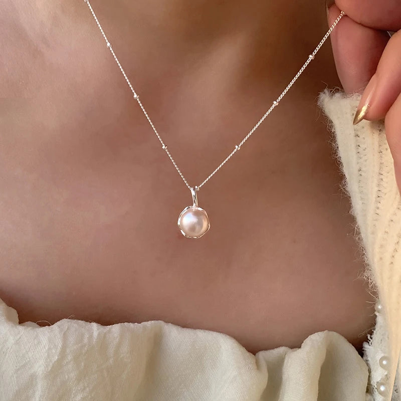 Freshwater Pearl Pendant Necklace Premium Collarbone Chain Summer Jewelry