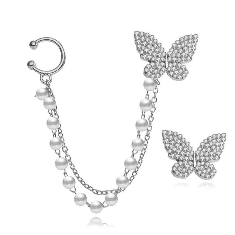 Butterfly Ear Studs Korean Fashion Earrings for Women Earclip Chain Tassel Earrings Women's Jewelry Birthday Party Gift