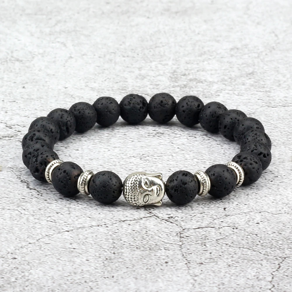 Charm Vintage Buddha Beads Bracelet Men Natural Tiger Eye Malachite Black Lava Stone Chakra Bracelets for Women Bileklik Jewelry