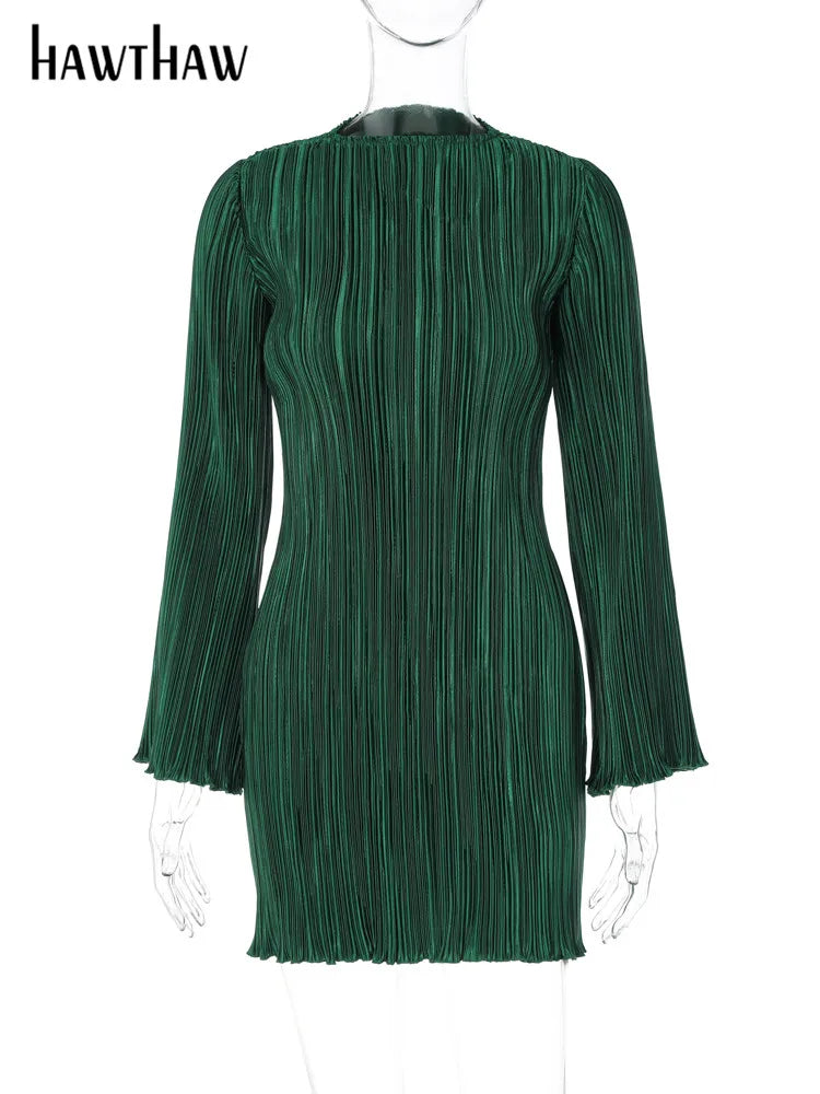 Hawthaw donna elegante manica lunga streetwear aderente verde autunno mini abito 2022 vestiti autunnali articoli all'ingrosso per le imprese